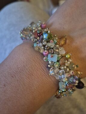 Vintage Czech Glass "OVERLOAD" Beaded Bracelet Pastel Colors